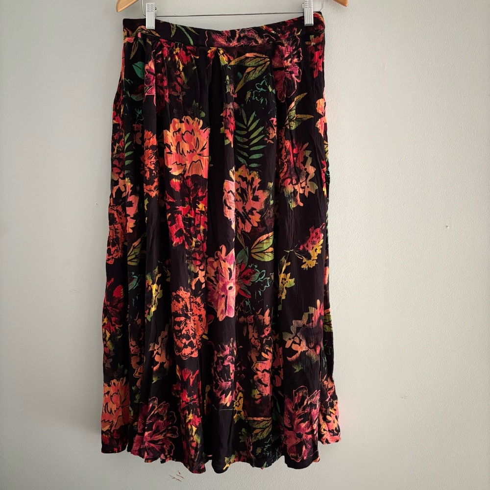 Black Floral Maxi Skirt with Vibrant Blooms